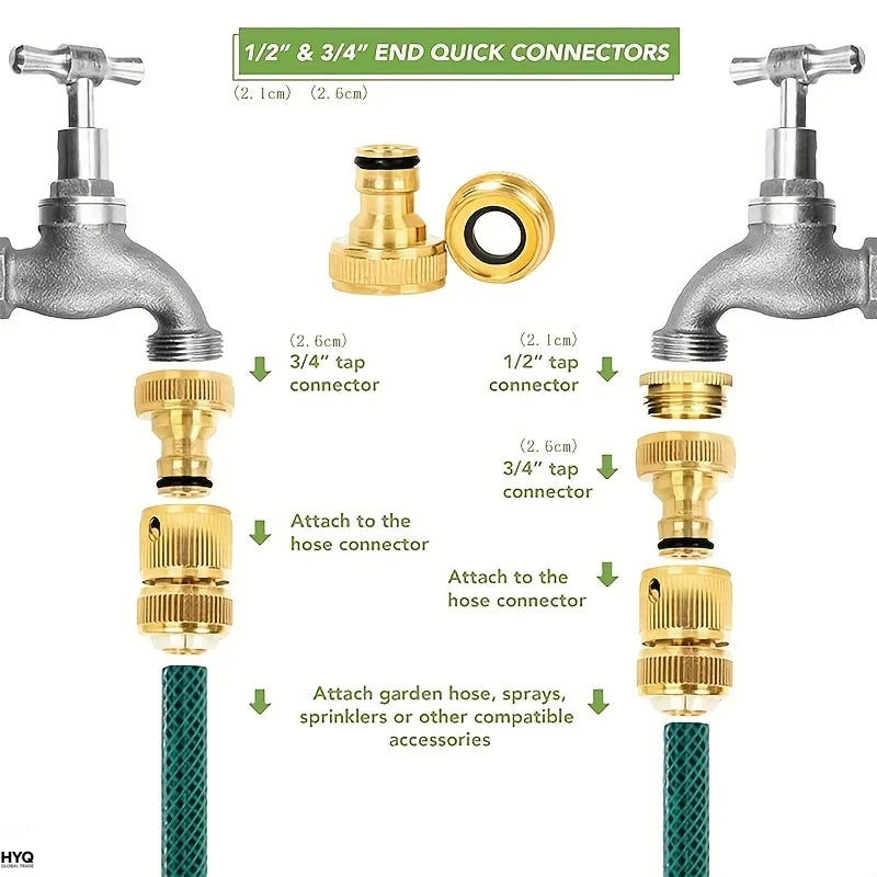 EU Standard Hose Fittings, 6 or 12 Pcs: 1/2" and 3/4" Tap Fittings with 1/2" Garden Quick Connectors