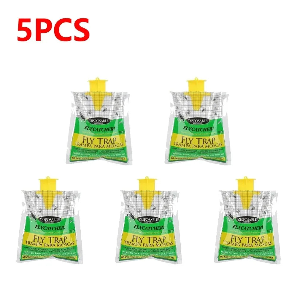 Hanging Fly Trap Bag with Fly Bait Disposable Flies Trap Non-Toxic Mosquito Trap Catcher Fly Wasp Insect Bug Killer Outdoor