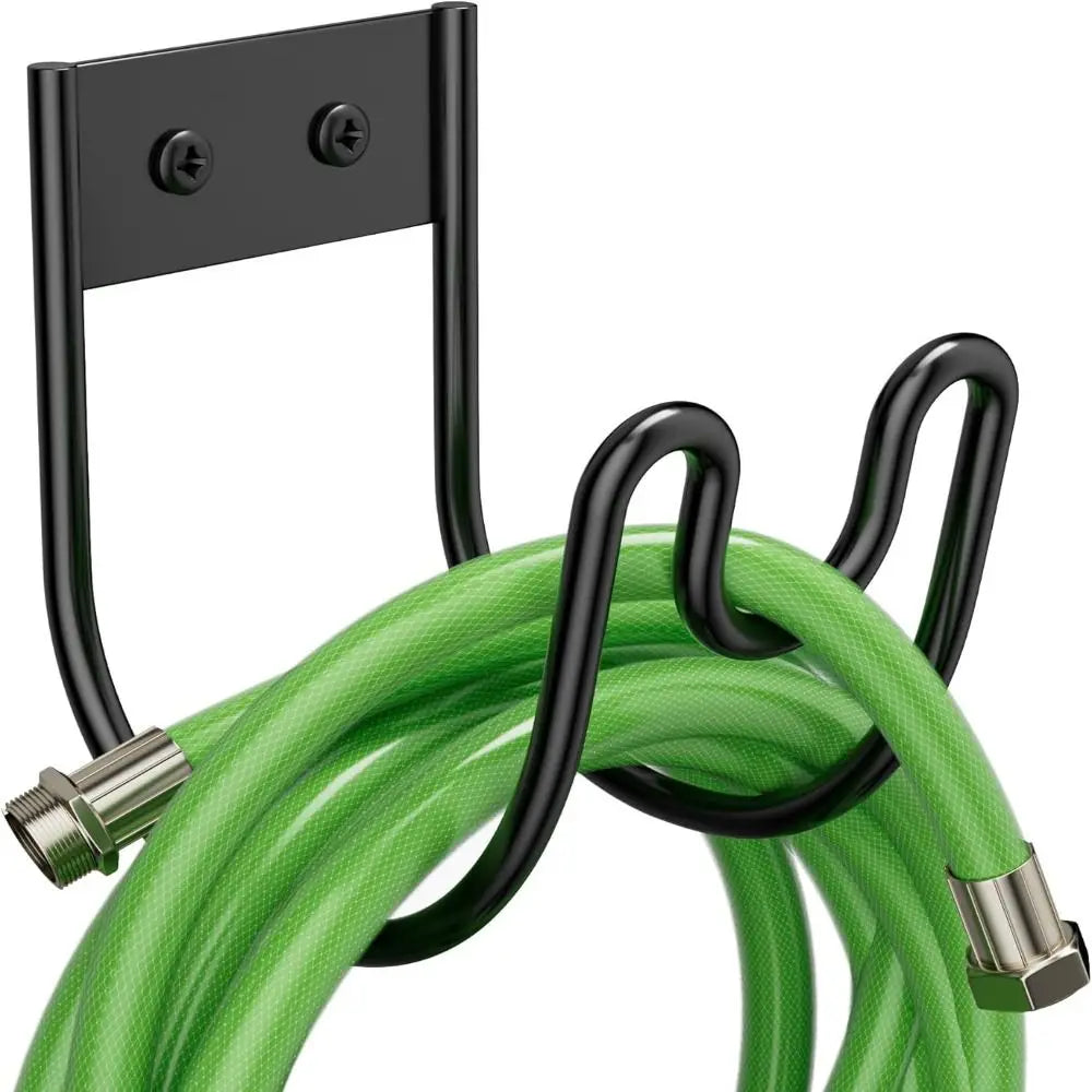 Wall-Mounted Metal Garden Hose Hanger, Black