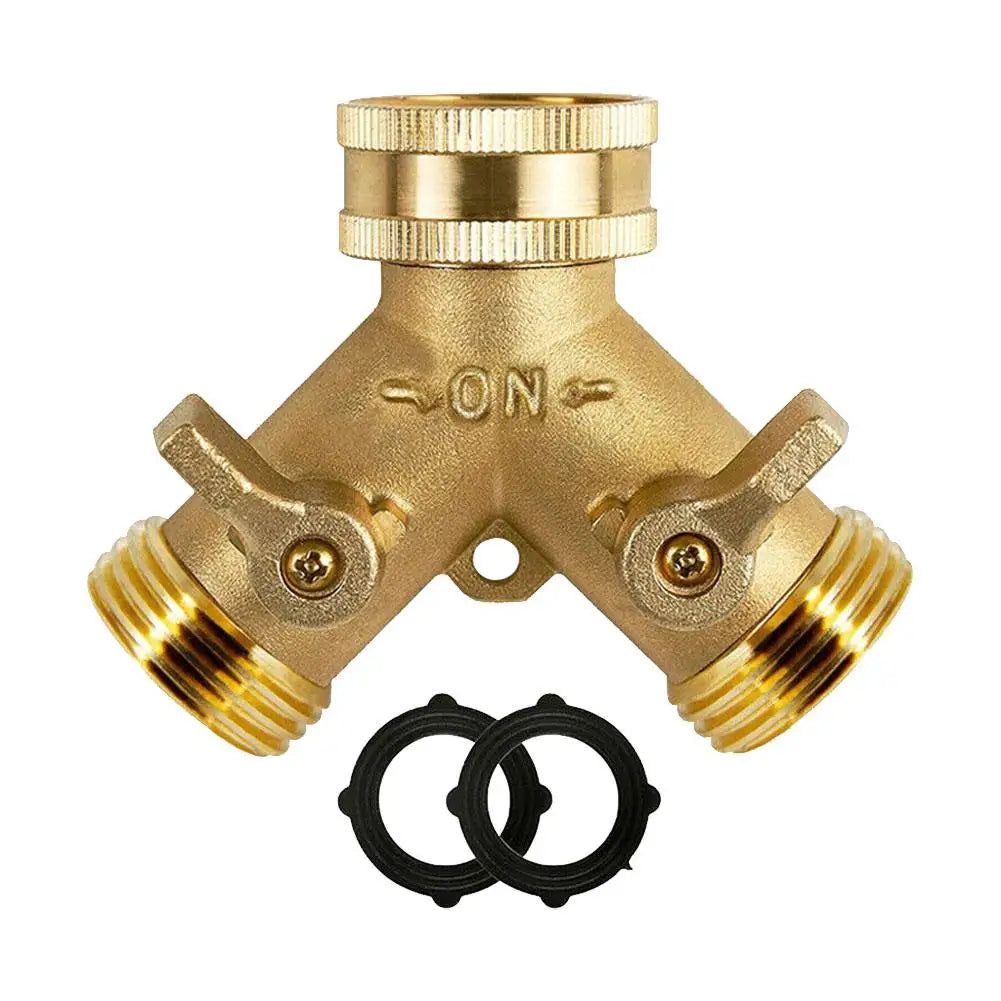 3/4 Inch 2 Way Brass Garden Hose Splitter Y-Type Tap Watering Connector Distributor for Outdoor Faucet 1/2/3 set