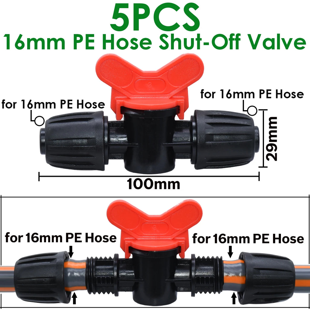 5PCS 16mm 1/2'' PE Pipe Connector Splitter Tee Coupling Threaded Lock to 4/7mm 3/5mm Hose Garden Watering Drip Irrigation