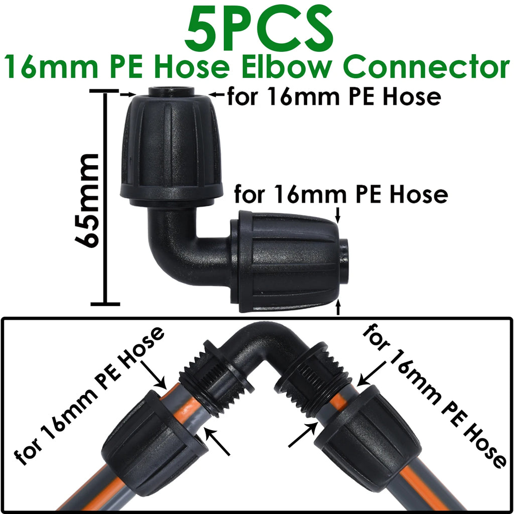 5PCS 16mm 1/2'' PE Pipe Connector Splitter Tee Coupling Threaded Lock to 4/7mm 3/5mm Hose Garden Watering Drip Irrigation