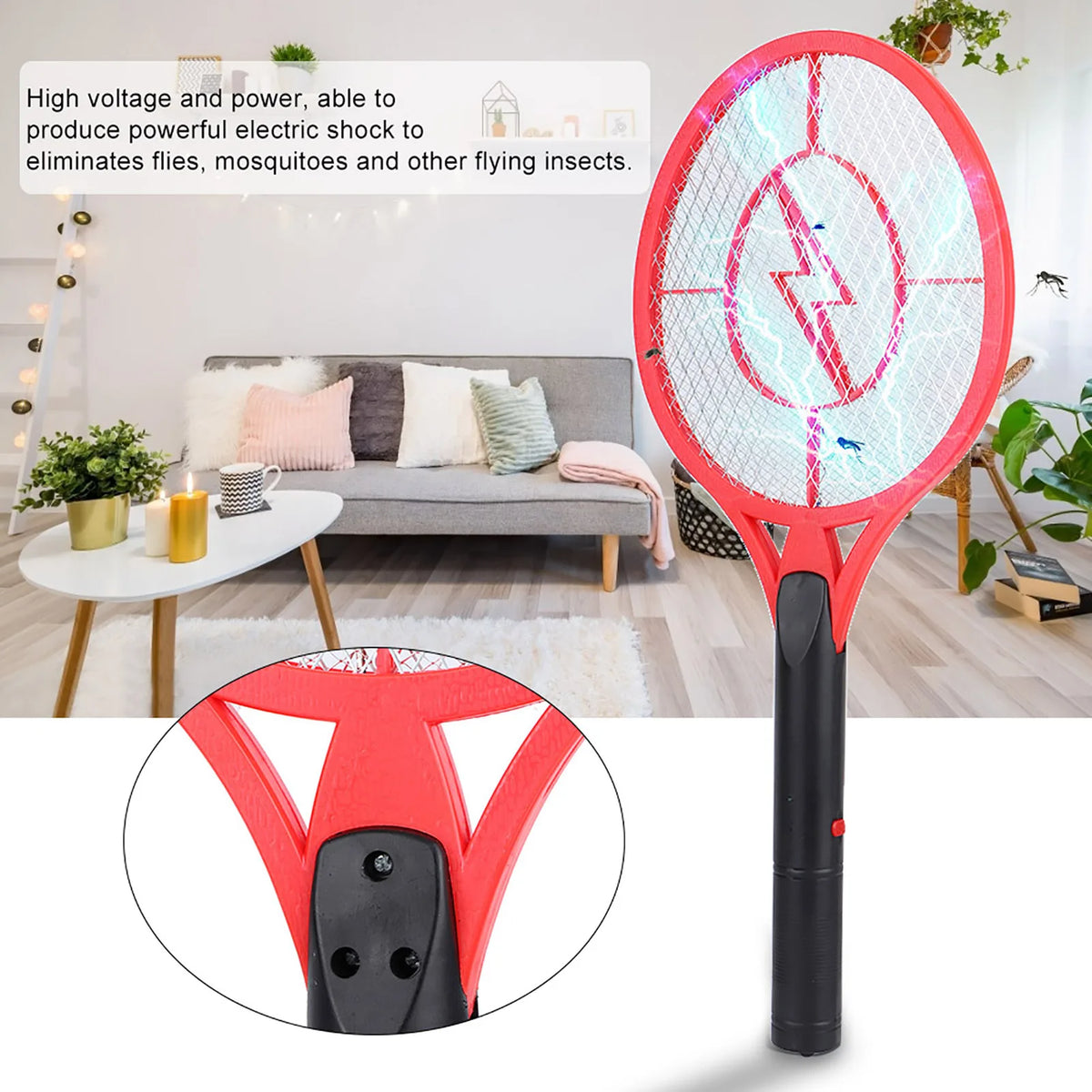 Mosquito Killer Triple  Battery Power Fly Swatter Pest  Electric Repeller Bug  Racket Wireless Long Handle Tool