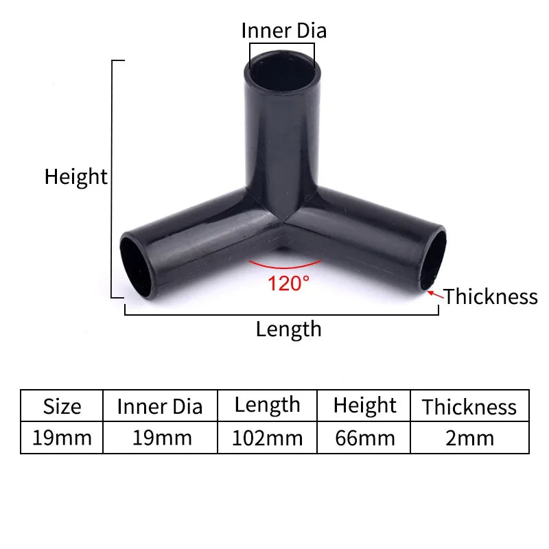 5Pcs Black Pipe Connector DIY Shelf Tent Fixed Connector Fittings I.D 8/12/16/19mm ABS Plastic Tee Four Way Elbow Straight Joint