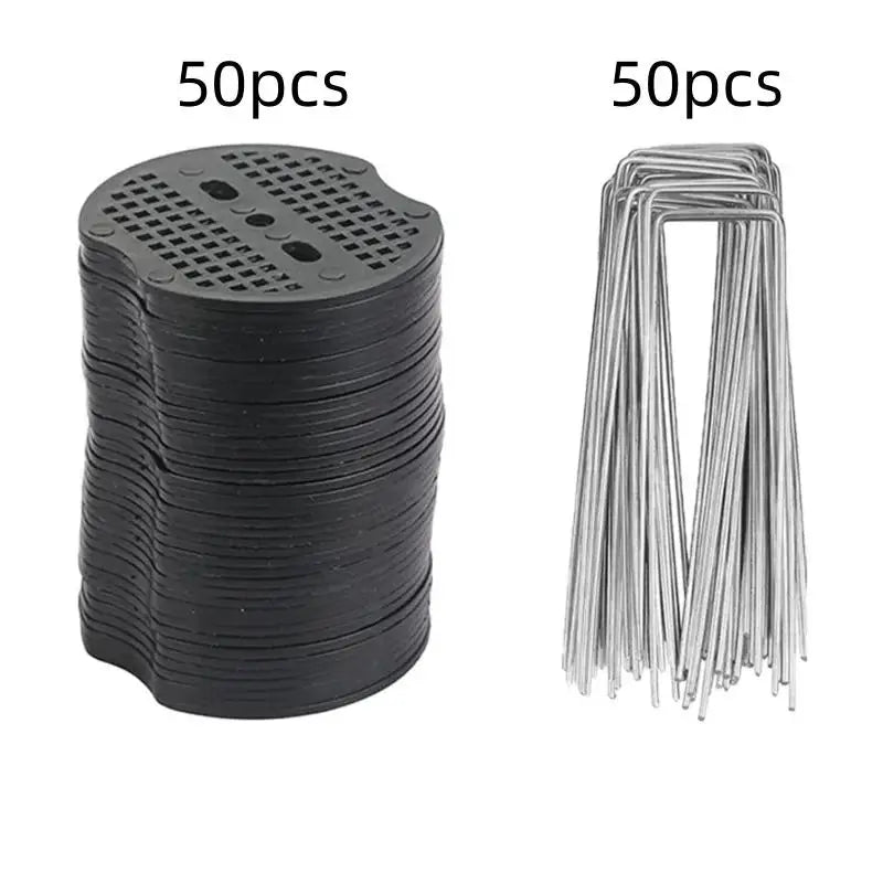 100-400Pcs U-shaped Ground Pegs with Buffer Washers Garden Pegs for Securing Weed Landscape Fabric Netting Garden Lawn Accessory