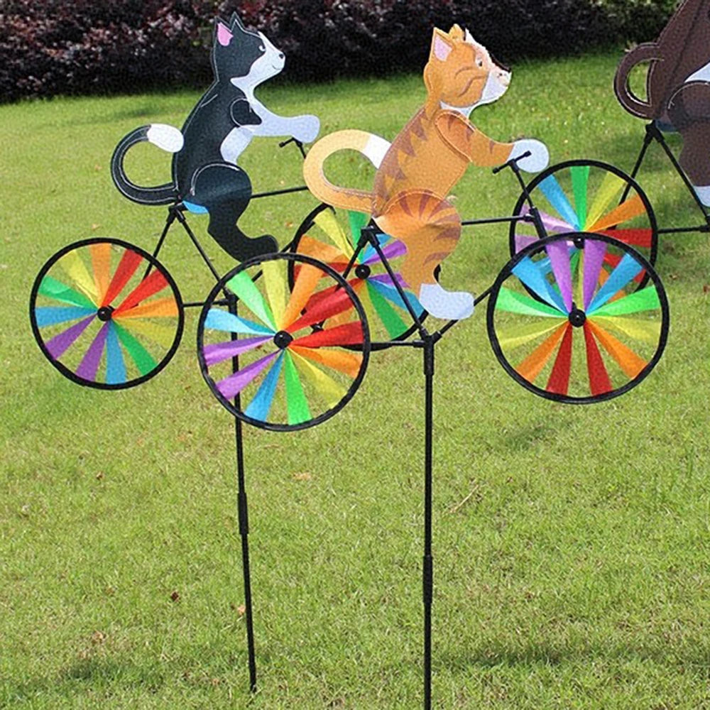 Animal Riding Three-dimensional Cartoon Modelling Windmill Creative Bicycle Wind Spinners Standing Pole Garden Yard Decoration