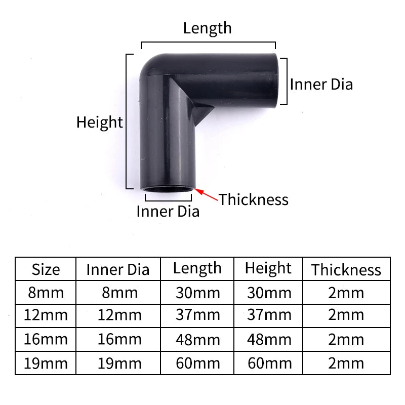 5Pcs Black Pipe Connector DIY Shelf Tent Fixed Connector Fittings I.D 8/12/16/19mm ABS Plastic Tee Four Way Elbow Straight Joint