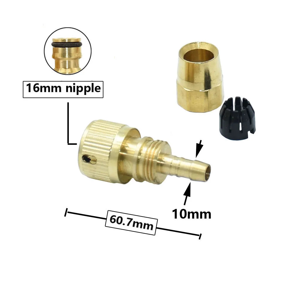 Brass 16mm Nipple Quick Connector 1/2'' 3/4'' 1'' Thread Hose Quick Connector Car Wash Garden Irrigation Water Gun Fitting