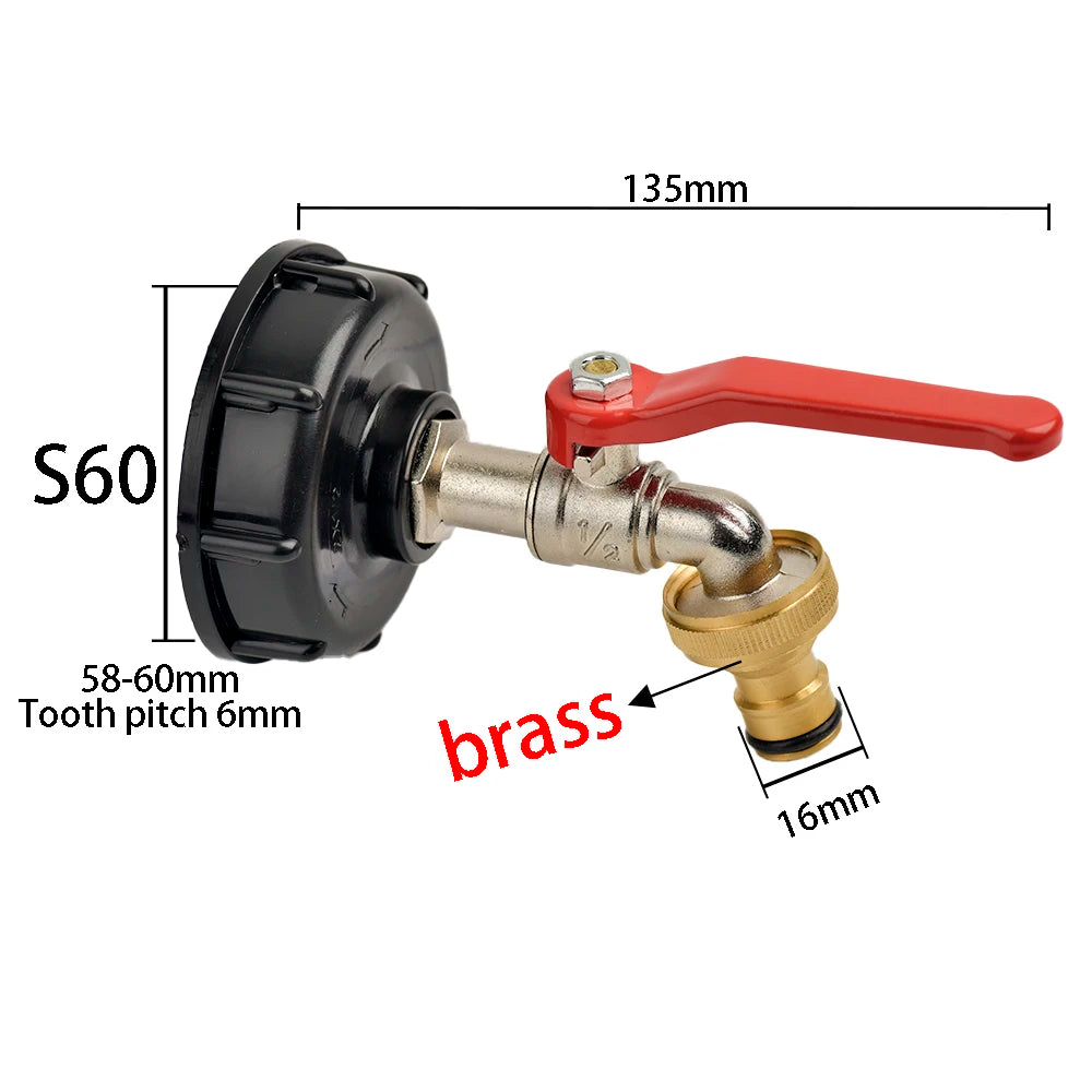 IBC Outlet Tap with 3/4 Inch Connector - Suitable for Most IBC Containers - EU Standard Outdoor Faucet for Water Tanks