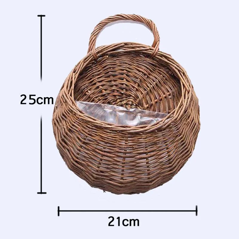 Hand Made Wicker Rattan Flower Planter Wall Hanging Wicker Rattan Basket Garden Vine Pot Plants Holder Garden Pots Wall Planter