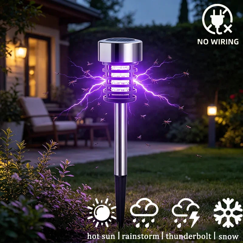 Solar Bug Zapper Waterproof Electric Mosquito Killer Light Stake UV Fly Trap for Garden Patio Yard Camping Insect Control Lamp