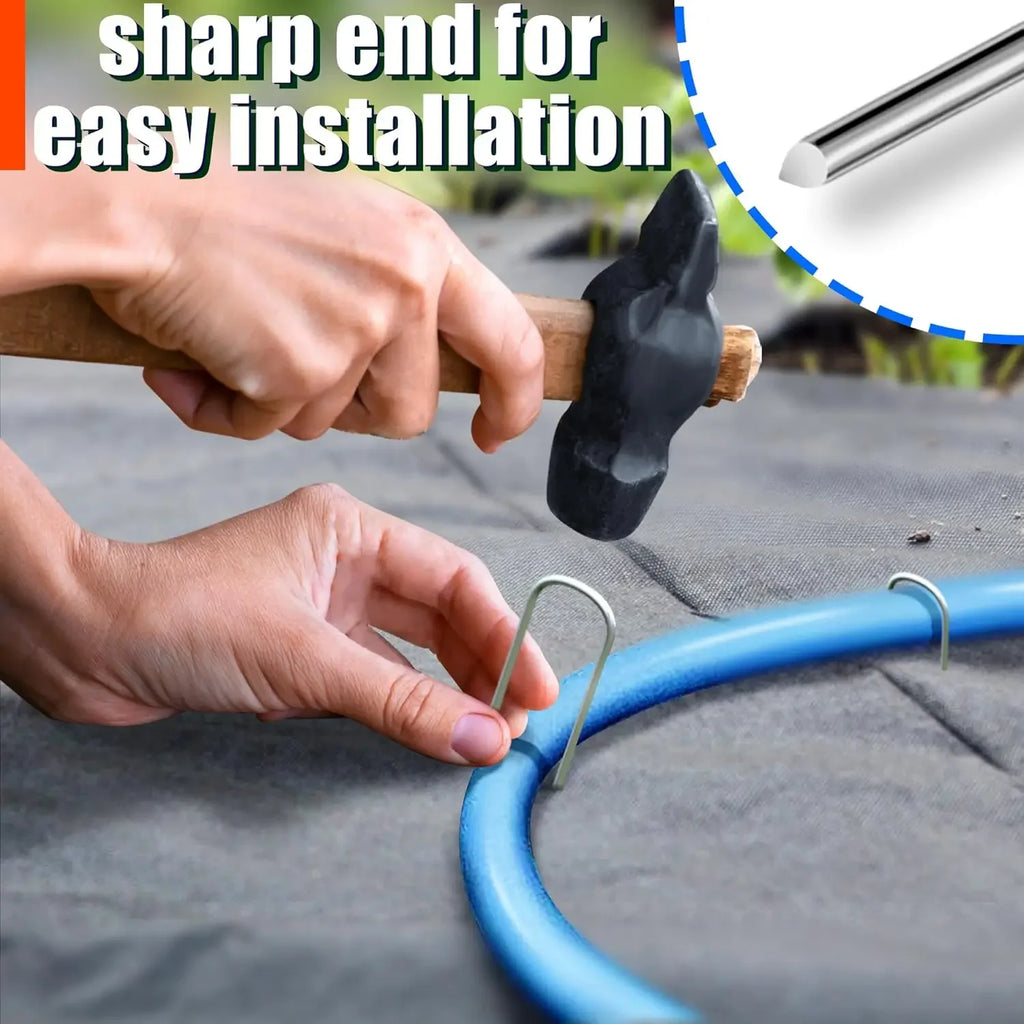 U-type Garden Staples Heavy-duty Fence Tubing Stakes Sod Pins Galvanized Landscape Spike for Holding Lawns Barrier Ground Nail