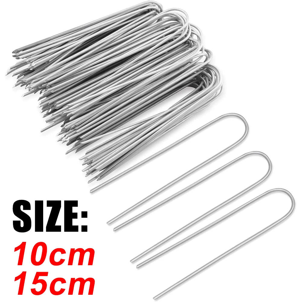 U-type Garden Staples Heavy-duty Fence Tubing Stakes Sod Pins Galvanized Landscape Spike for Holding Lawns Barrier Ground Nail