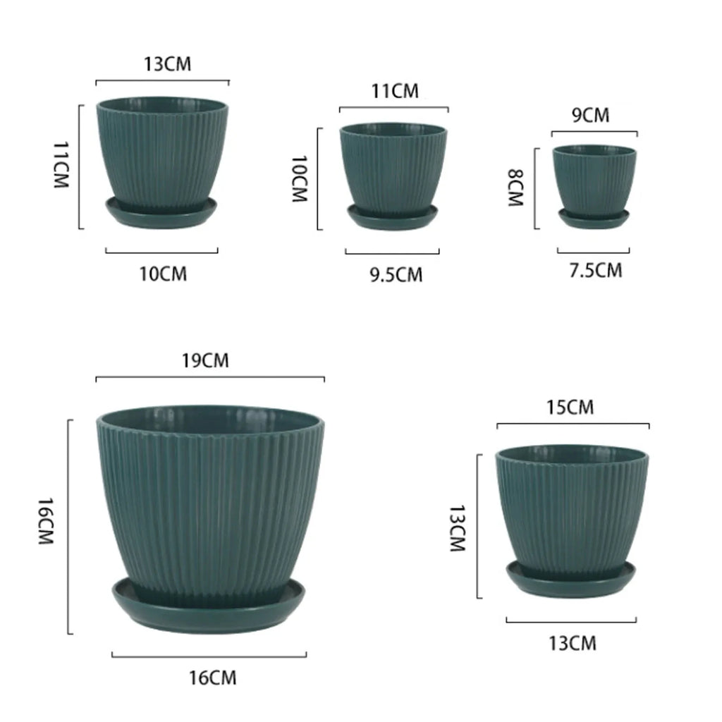 Round Plant Pot with Drainage Tray, 5 Sizes, 4 Colors