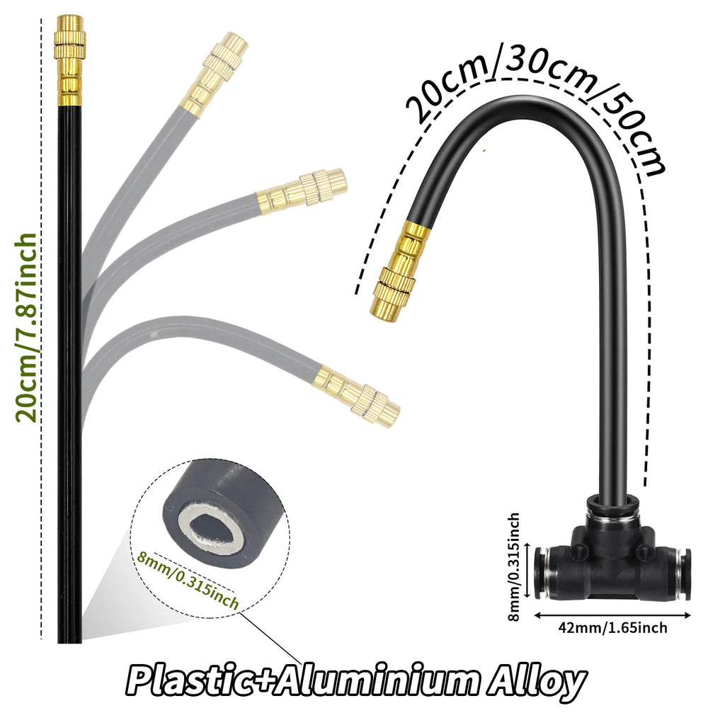 Bendable Brass Misting Nozzles with Tee for 6–12 mm PE Tube