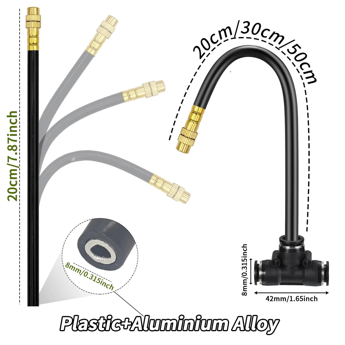 Bendable Brass Misting Nozzles with Tee for 6–12 mm PE Tube