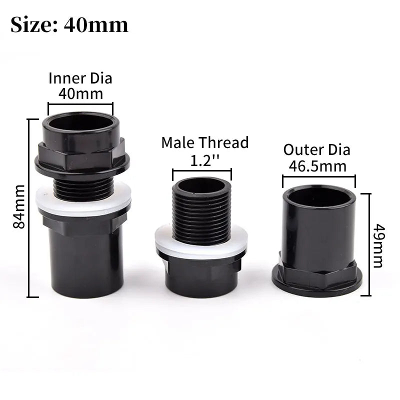 1Pc 20~50mm Black PVC Pipe Connector Aquarium Fish Tank Drain Inlet Outlet Joint Garden Irrigation Water Supply Pipe Fittings