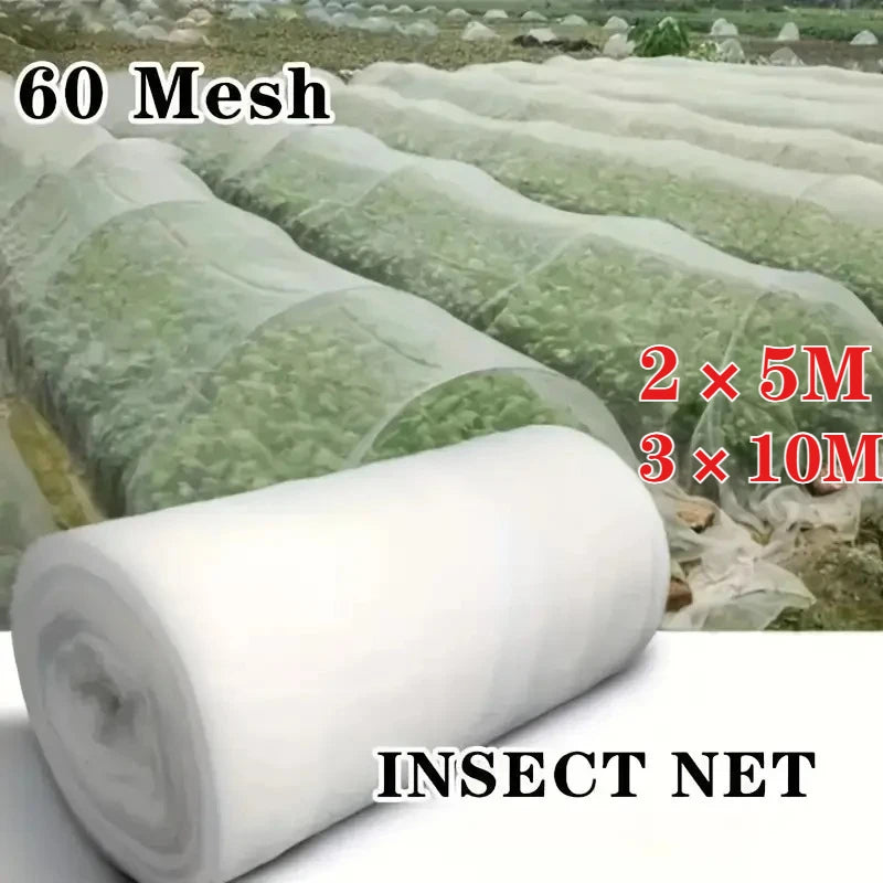 White 60-Mesh Insect Netting for Vegetables, 2 × 5 m or 3 × 10 m
