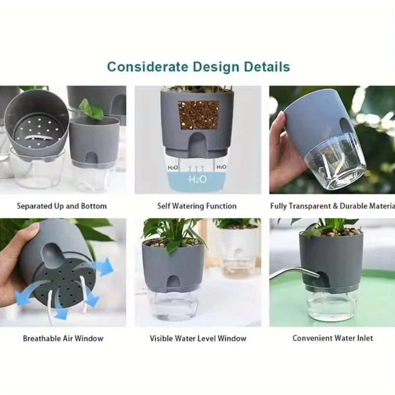 10/5Pcs Self Watering Plastic Flower Pot Double Layer Hydroponics Plants Bonsai Pot Vases Succulent Potted Home Office Decor
