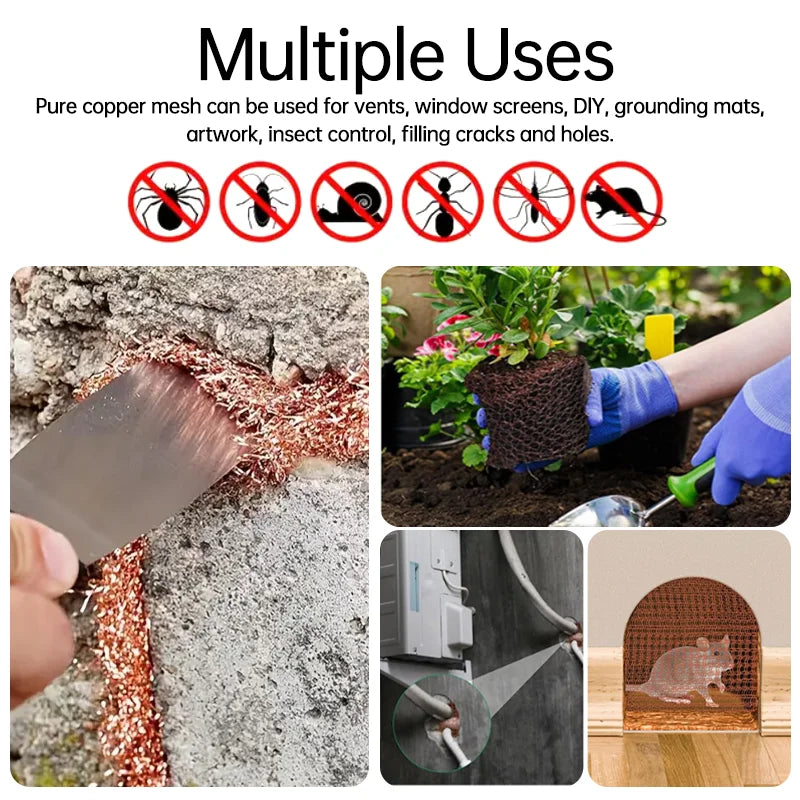 Copper Mesh Roll for Sealing Gaps, 12.7 cm Wide, 1–15 m