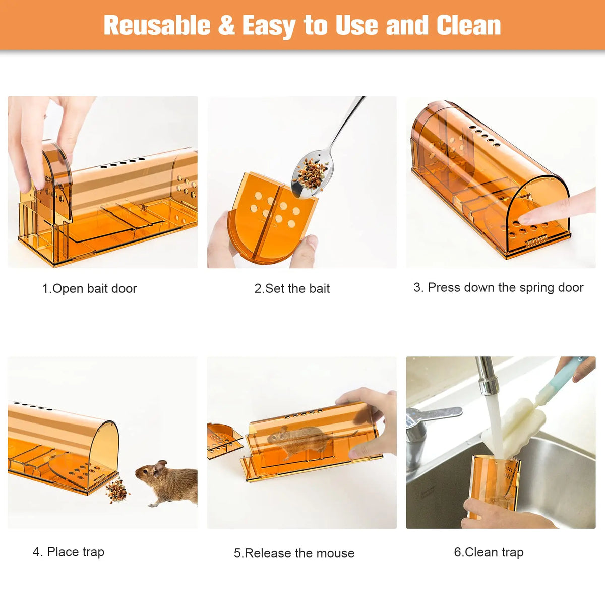 Reusable Live-Catch Mouse Trap Cage, 17 cm