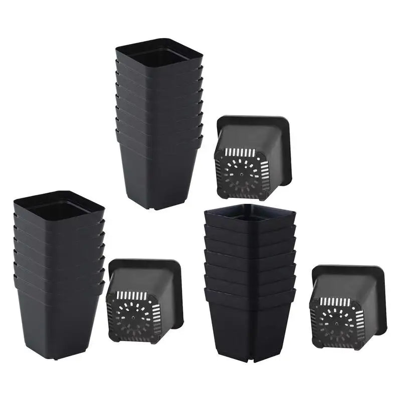 Square Plastic Seedling Pots with Drainage Holes, 50 Pack