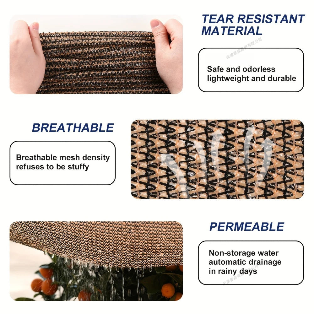 HDPE Shade Cloth with Grommets, About 90% Shade, Brown