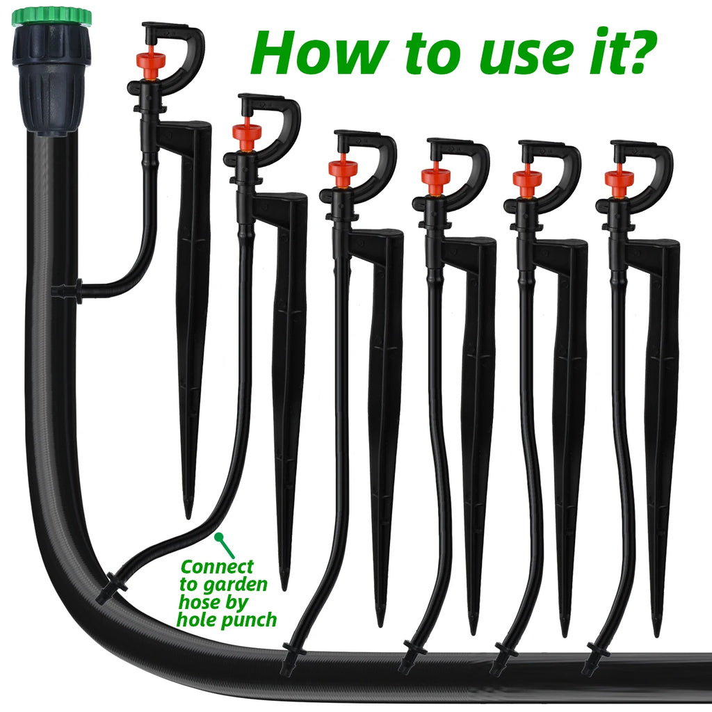 KESLA 5pc 360° Rotating Micro Watering Irrigation Sprinkler Sprayer on 20cm Stake 1/4" Barb Connector Lawn Farm Greenhouse Plant