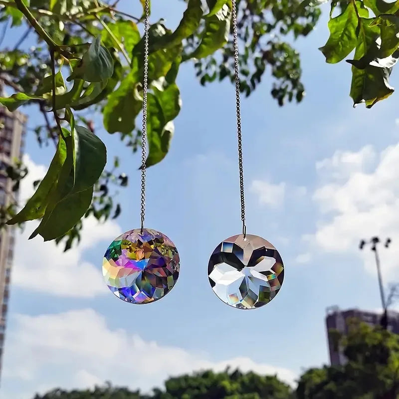 2pcs Crystal Sun Catcher Prism, Hanging Sun Catcher with Glass Prism, Rainbow Maker for Window, Balcony, Kitchen, Garden Decorat
