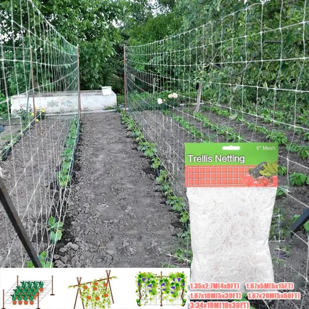 White Polyester Trellis Netting for Climbing Vegetables, 4 × 8 ft to 10 × 30 ft