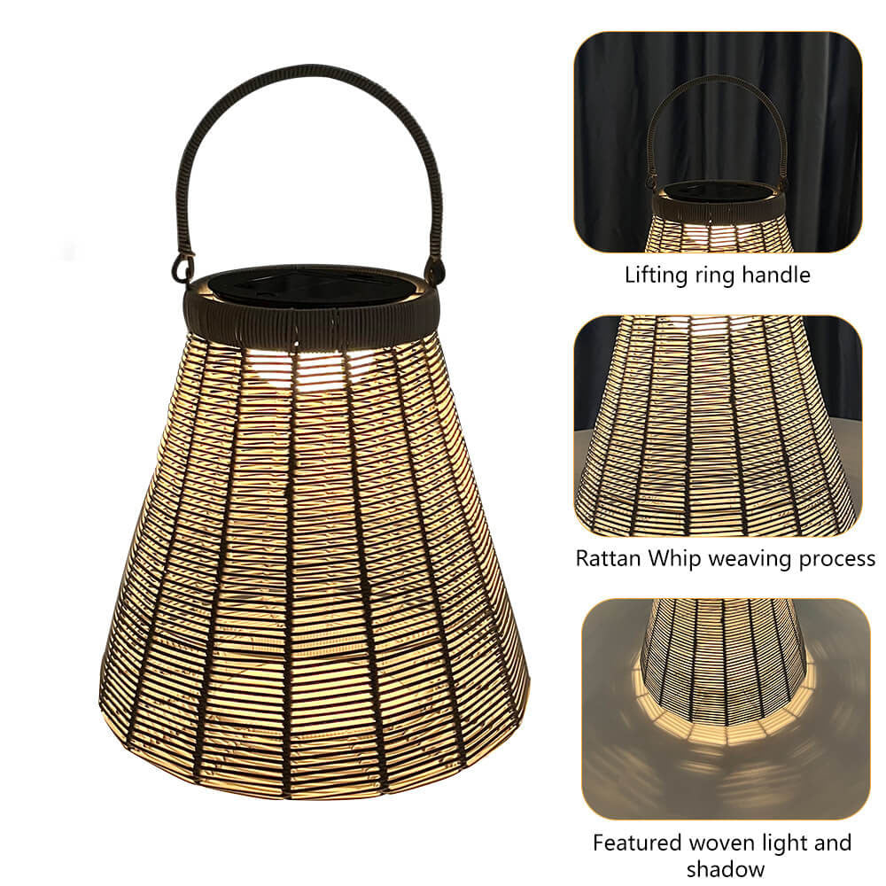 Solar Vintage Weaving Cone Lantern LED Outdoor Garden Landscape Light