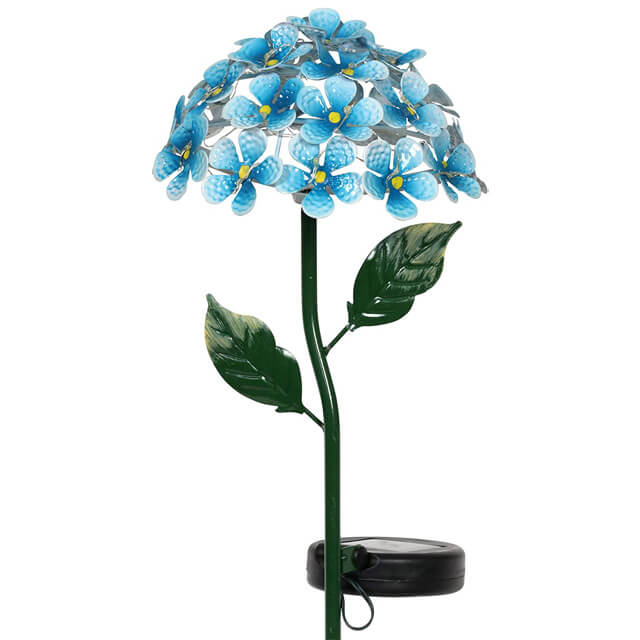 Lampe d'extérieur moderne à LED en fer forgé avec hortensia solaire 