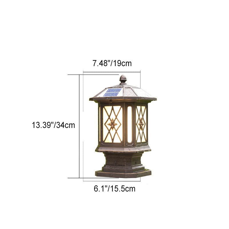 Lampe de paysage à tête de poteau de patio extérieur à LED à cage hexagonale européenne solaire 