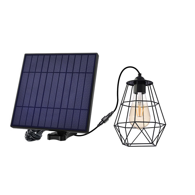 Solar Outdoor Geometric Cage LED Patio Pendant Light