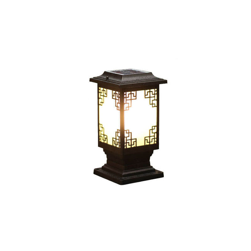 Solar Chinese Window Square Post Head 1-Light Waterproof Garden Landscape Light