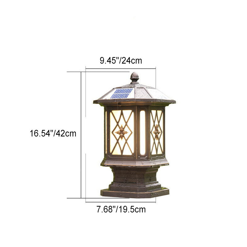 Lampe de paysage à tête de poteau de patio extérieur à LED à cage hexagonale européenne solaire 