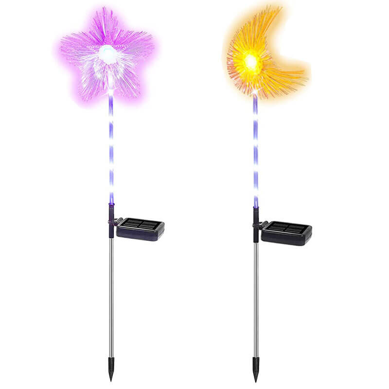 Éclairage de paysage de fleur de pelouse de LED solaire de fibre optique de papillon d'étoile de lune décorative extérieure imperméable 