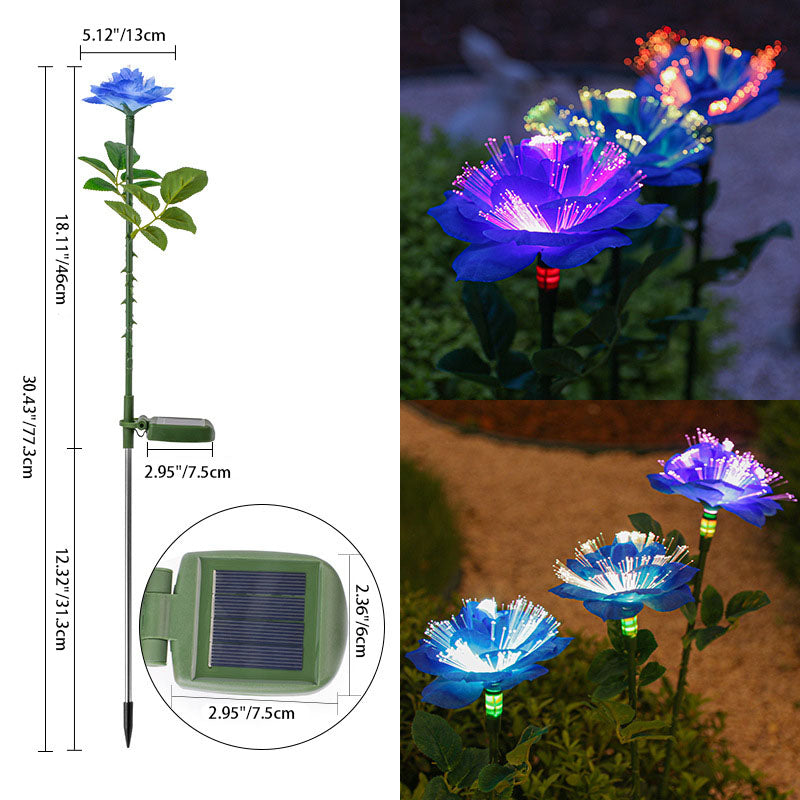 Contemporary Creative Solar Stainless Steel Fabric Rose LED Outdoor Ground Plug Light For Garden