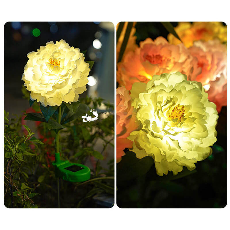 Lampe de sol de jardin à LED solaire d'extérieur étanche en forme de fleur de pivoine de simulation moderne 