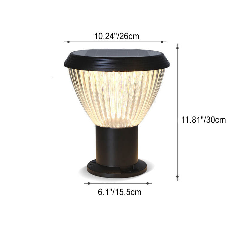 Lampe de tête de colonne extérieure moderne en aluminium moulé sous pression et verre solaire noir étanche pour patio 