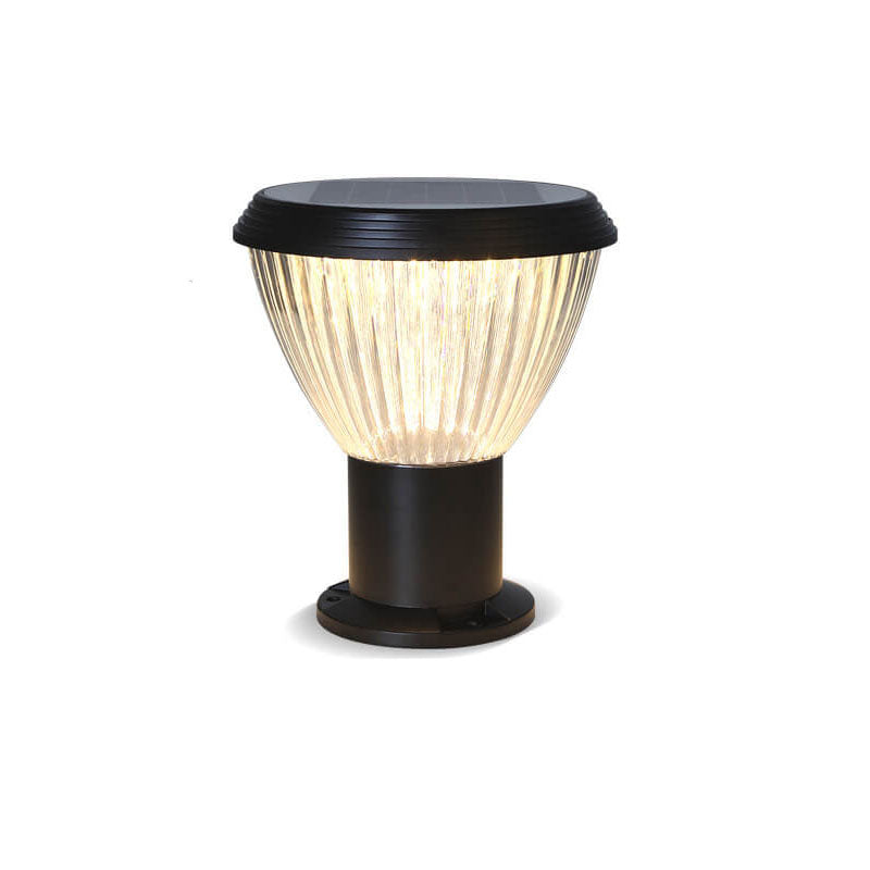 Lampe de tête de colonne extérieure moderne en aluminium moulé sous pression et verre solaire noir étanche pour patio 