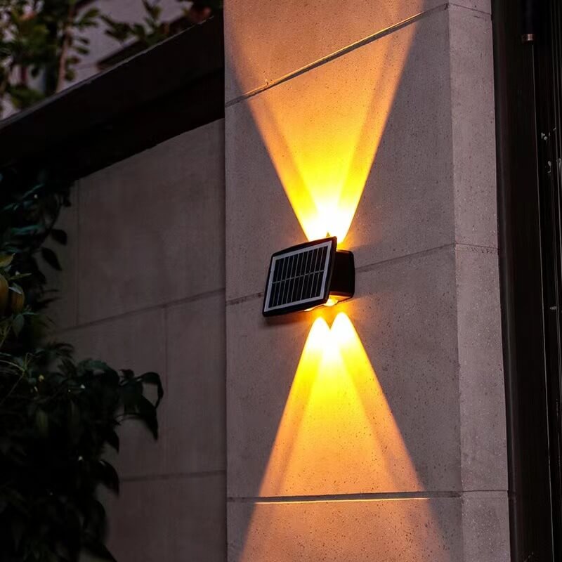 Modern Rectangular Upper And Lower Double Head Solar LED Outdoor Garden Wall Light