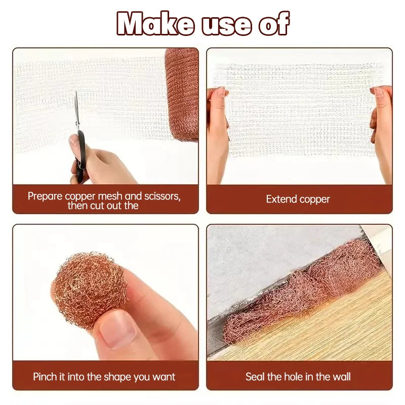 Copper Mesh Roll for Sealing Gaps, 12.7 cm Wide, 1–15 m
