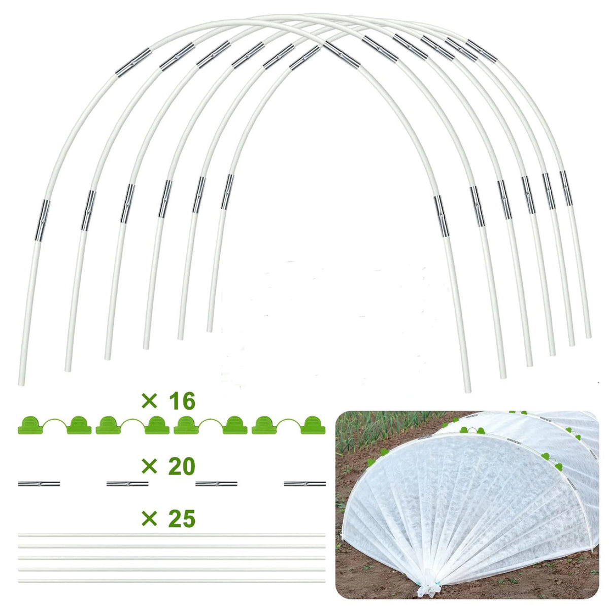 Greenhouse Hoops Suitable for Wider Plant Tunnels, Anti Rust Glass Fiber Support Hoop Frames, and Plant Supported Garden Piles