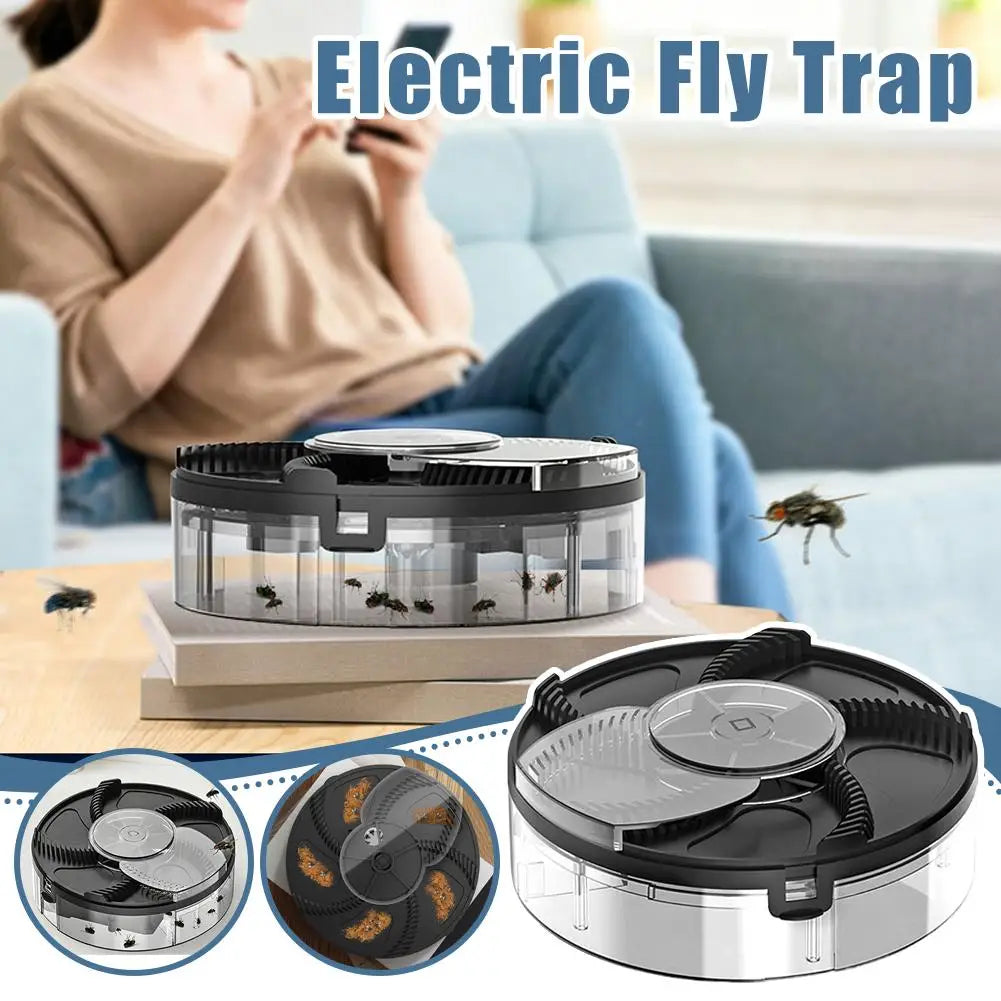 Automatic Rotating Fly Trap Electric Indoor Pest Catcher Transparent Removable Bait Box Device for Gnat Control Home Patios Tool