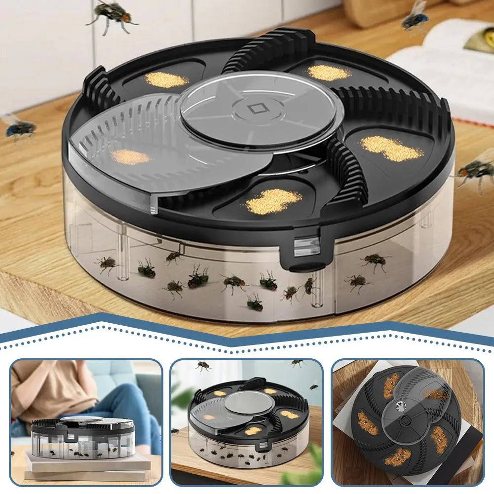 Automatic Rotating Fly Trap Electric Indoor Pest Catcher Transparent Removable Bait Box Device for Gnat Control Home Patios Tool