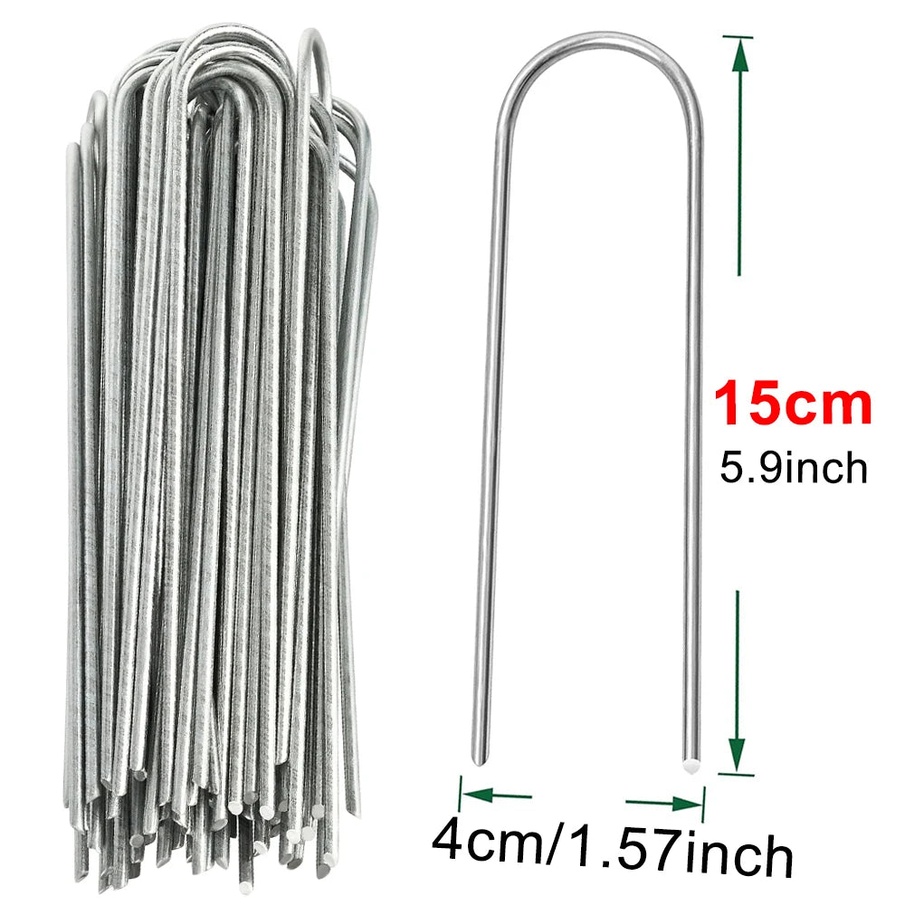 U-type Garden Staples Heavy-duty Fence Tubing Stakes Sod Pins Galvanized Landscape Spike for Holding Lawns Barrier Ground Nail