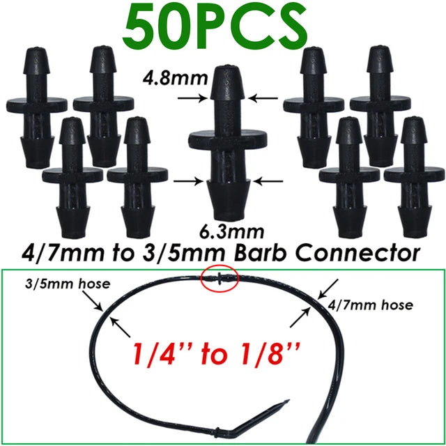 50pcs 1/8'' Barbed 3-Way Tee Connector for 3/5mm Micro Drip Irrigation Tubing Hose Couplings Watering Pipe Garden Tools
