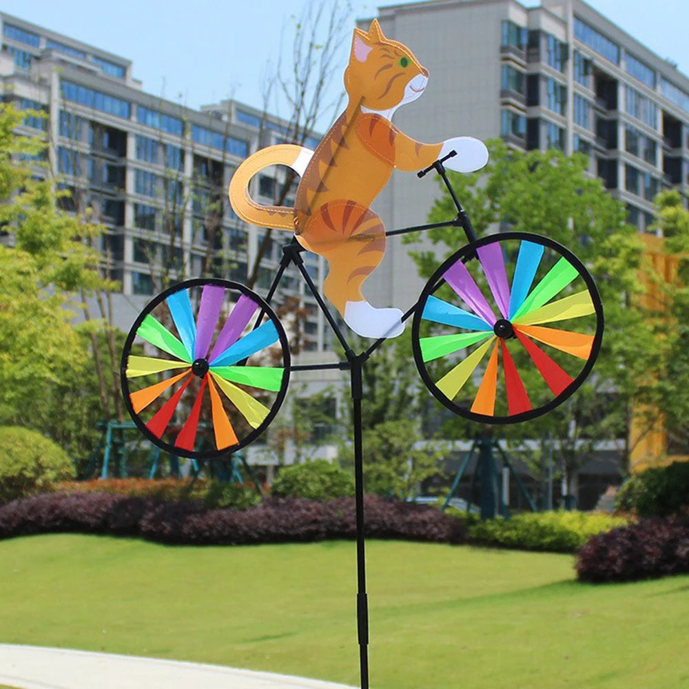 Animal Riding Three-dimensional Cartoon Modelling Windmill Creative Bicycle Wind Spinners Standing Pole Garden Yard Decoration