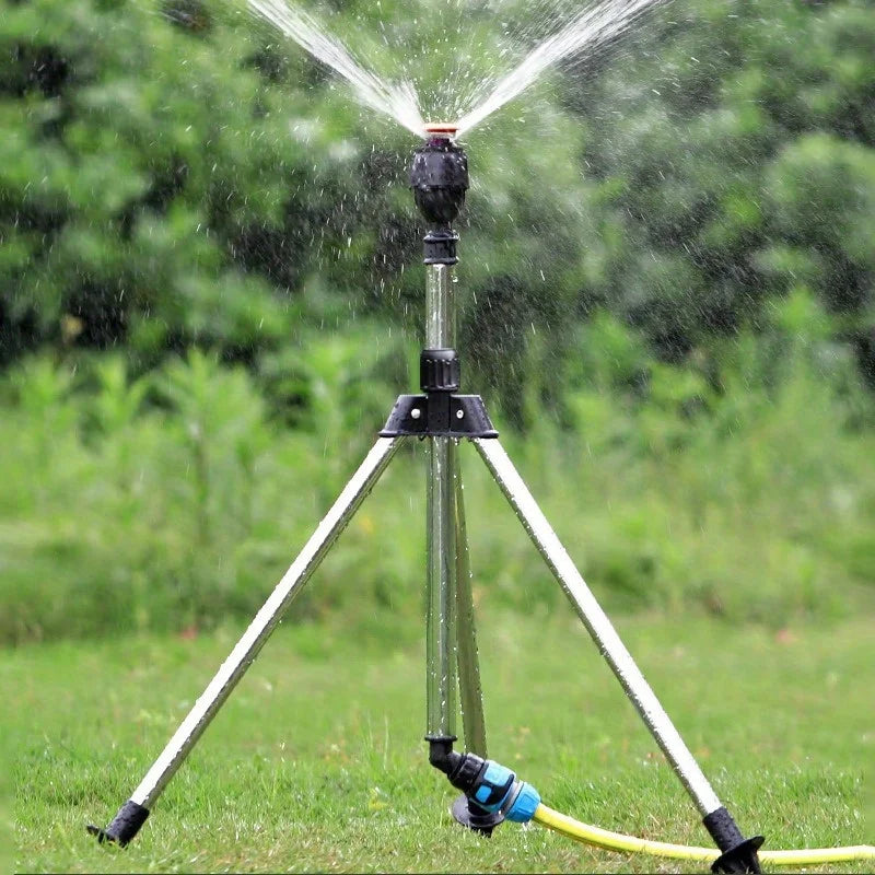1 Set 360 Rotary Irrigation Tripod Lawn Garden Sprinkler Telescopic Support Sprinkler Head on Tripod Stainless Steel